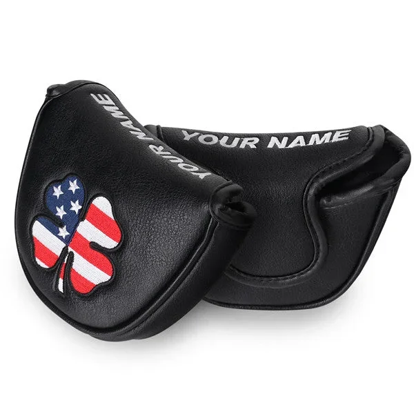 Custom Your Name US Flag Lucky Clover Mallet Putter Headcover
