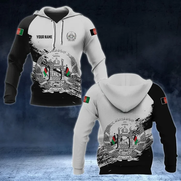 Customize Afghanistan Coat Of Arms Black And White Unisex Adult Hoodies – Fanshubus.com