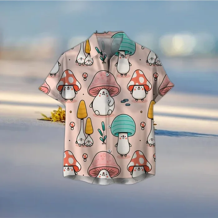 Cute Mushroom Unisex 3D Hawaiian Shirt Top Gift For Men And Women Holiday – Fanshubus – Fanshubus.com