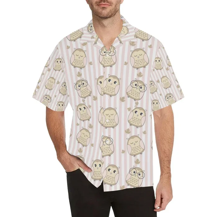 cute owl leaf Men’s All Over Print Hawaiian Shirt- For men and women – Fanshubus – Fanshubus.com