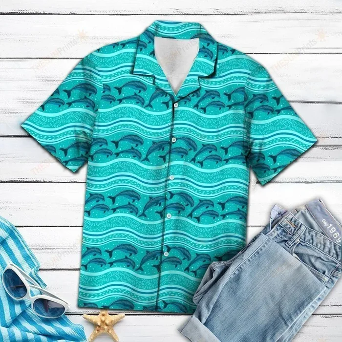 Dolphin Ocean Turquoise Unique Design Hawaiian Shirt – For men and women – Fanshubus – Fanshubus.com
