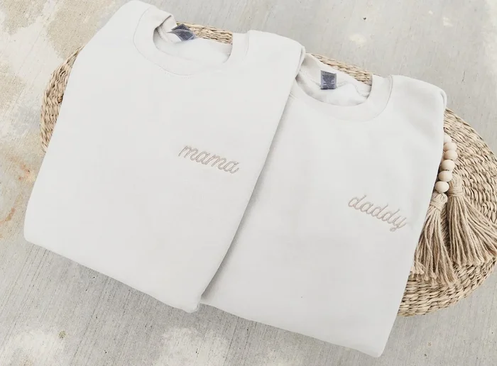 Embroidered Mama Daddy Sweatshirt, Left Chest, Embroidered Mama Crewneck, Christmas Gift for Mom Wife, Cool Mom, Hospital Outfit, W126, M208 – Fanshubus.com