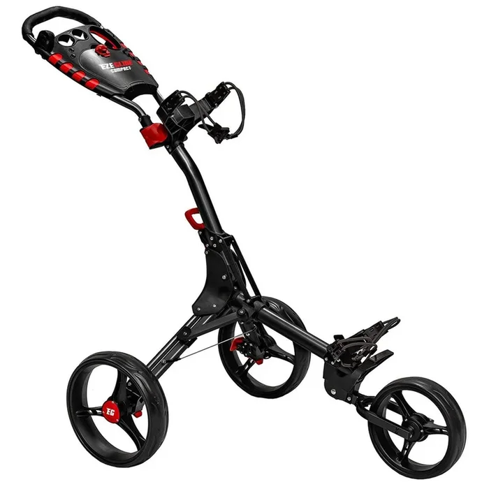 EzeGlide Compact+ Premium 3-Wheel Push Trolley – Black/Red