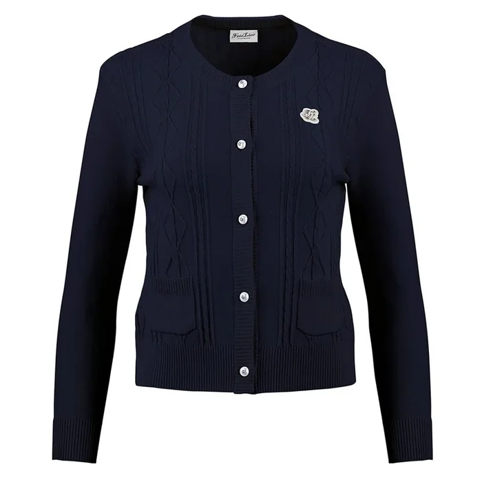 Fairliar Cable Pocket Round Neck Golf Cardigan Navy – FW23 Women