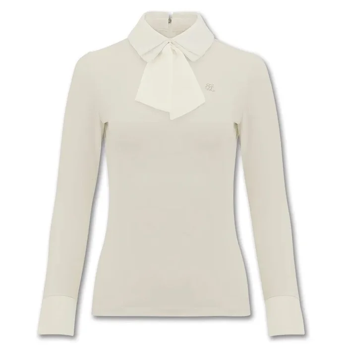 Fairliar Chiffon Ribbon Collar Golf Polo Beige – FW23 Women