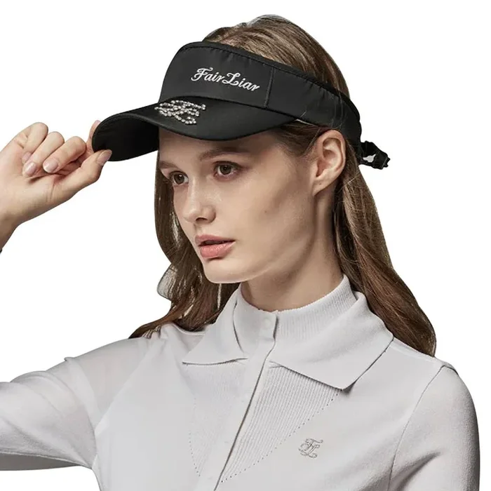 Fairliar Crystal Logo Ribbon Golf Visor Black – 23 Women