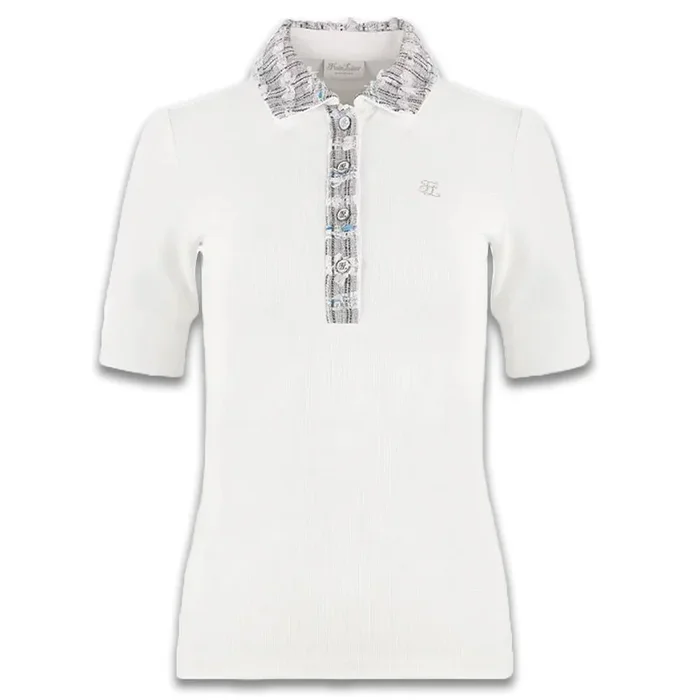 Fairliar Tweed Collar Shortsleeve Golf Polo White – SS24 Women