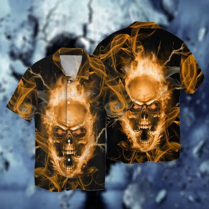 Fire Ghost Cool Black 3D Full Print Hawaiian Shirt Shirt – For Men and Women – Fanshubus – Fanshubus.com