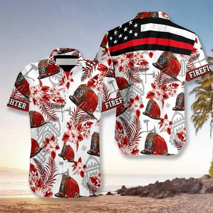 Firefighter Red Hat Red Line Hawaiian Shirt- For men and women – Fanshubus – Fanshubus.com