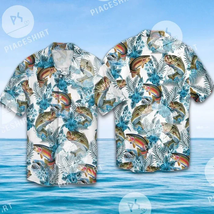 Fish Blue Hibiscus Flower Hawaiian 3D Full Print Hawaiian Shirt Shirt – For Men and Women – Fanshubus – Fanshubus.com