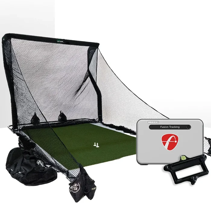FlightScope Mevo+ Golf Launch Monitor & Simulator Home Net Studio with The Net Return Premium Hitting Net Package