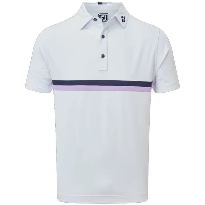 FootJoy Double Chestband Pique Polo Shirt – White/Navy/Lavender