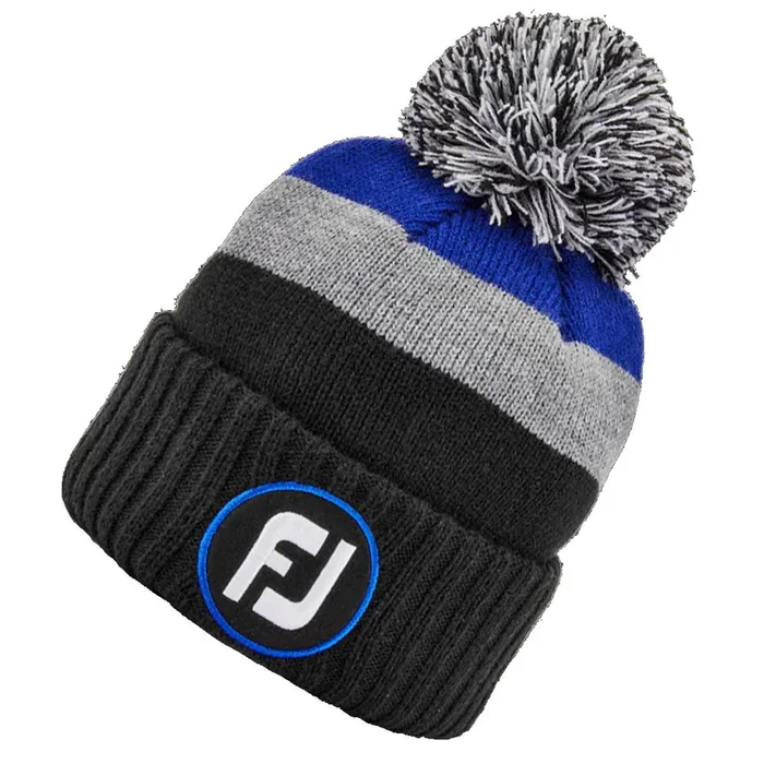 FootJoy FJ Bobble Beanie Hat – Black/Grey/Royal