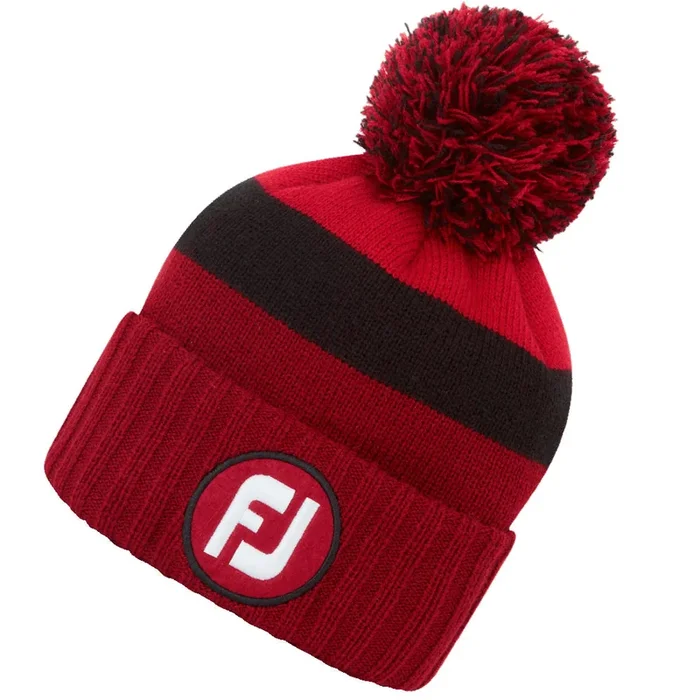 FootJoy FJ Tonal Pom Pom Beanie – Red/Black