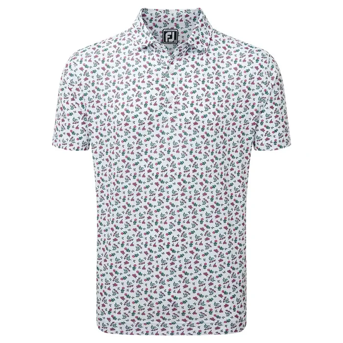 FootJoy Mini Floral Lisle Polo Shirt – White/Watermelon/Sea Green