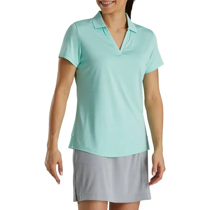 FootJoy Open Placket Spacedye Short Sleeve Golf Polo Aquamarine/White – 21 Women