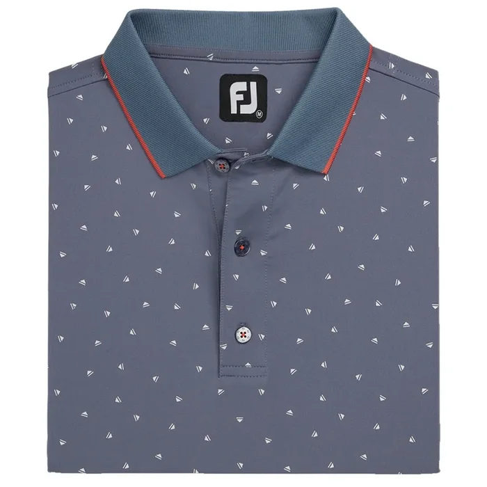 FootJoy Push Play Print Lisle Knit Collar Golf Polo Graphite/White – SS22 Men