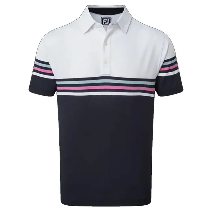 FootJoy Stretch Colour Block Polo Shirt – White/Navy