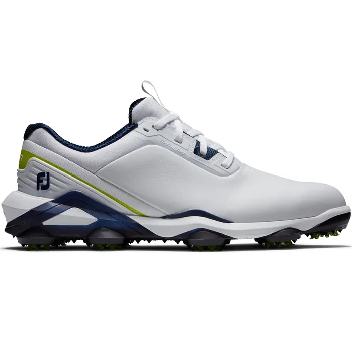 FootJoy Tour Alpha Spiked Waterproof Shoes – White/Navy/Lime