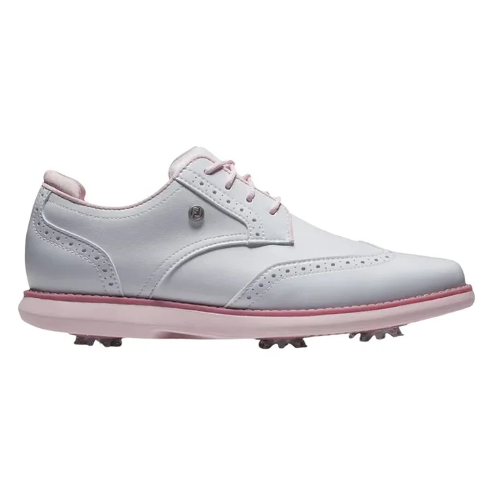 FootJoy Traditions Wing Tip Golf Shoes Previous Season Style White/Pink – SS25 Women