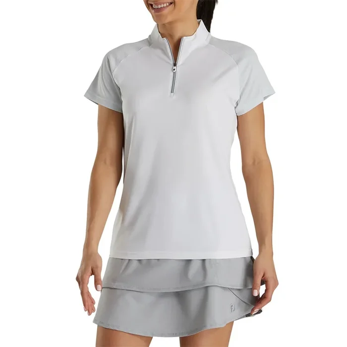 FootJoy Zip Placket Raglan Shortsleeve Golf Polo White – 21 Women