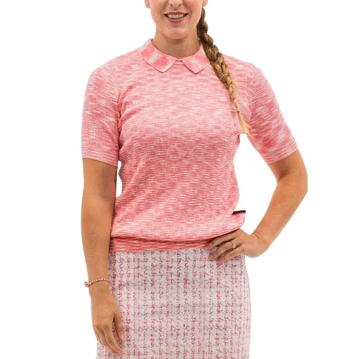 Foray Golf Space Dye Shortsleeve Knit Golf Polo Melange Pink – 23 Women