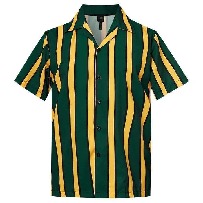 Get Now MenS Hawaiian Shirt Yellow-Green Stripes Printing – Fanshubus – Fanshubus.com