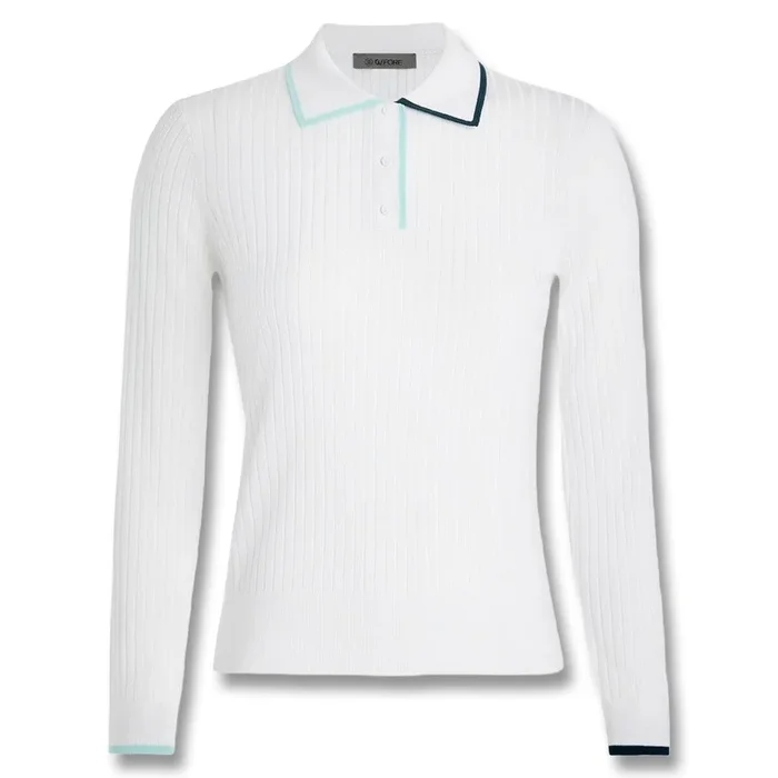 Gfore Cotton Blend Longsleeve Knit Golf Polo Snow – FA24 Women