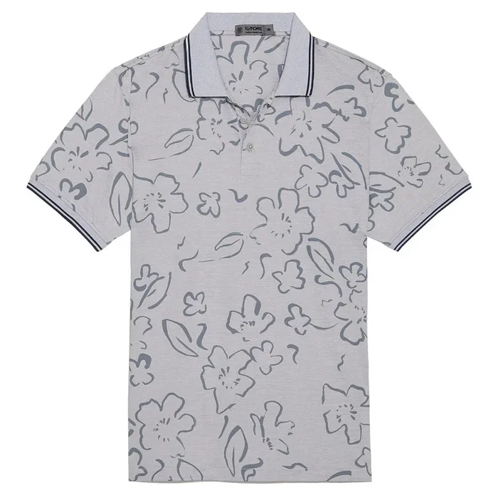 Gfore Floral Watercolour Tech Jersey Golf Polo Light Heather Gray – 23 Men