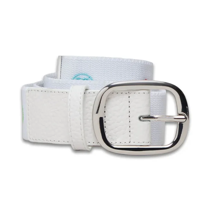 Gfore Limited Edition Release Embroidered Icon Leather Golf Belt Snow/Multi – SP25 Men
