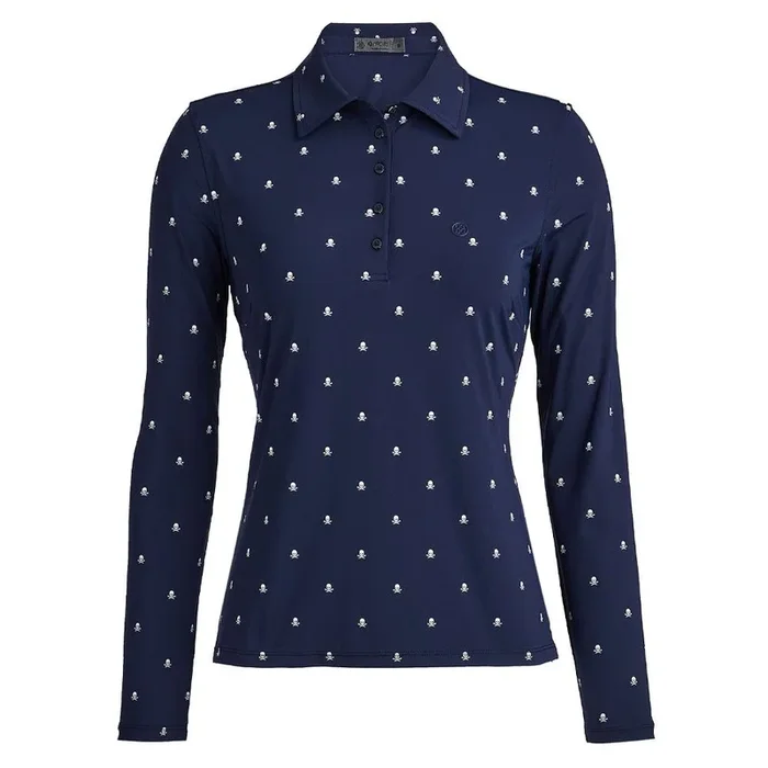 Gfore Skull & T’s Silky Tech Nylon Longsleeve Golf Polo Twilight – 23 Women