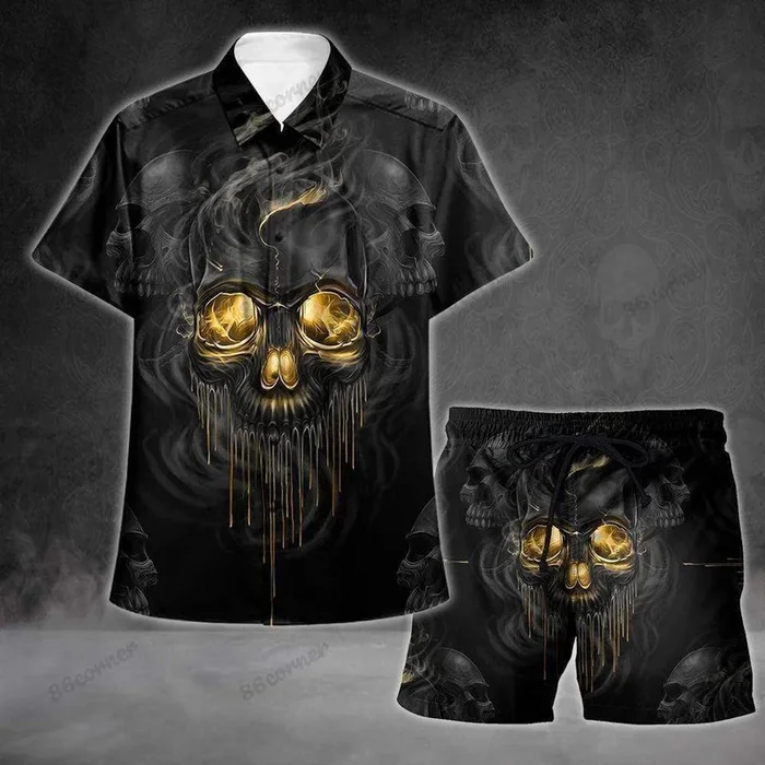 Golden Skull Gothic Grim Reaper Summer Hawaiian Shirts- For men and women – Fanshubus – Fanshubus.com