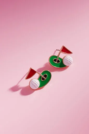 Golf Flag with Green Post Earrings