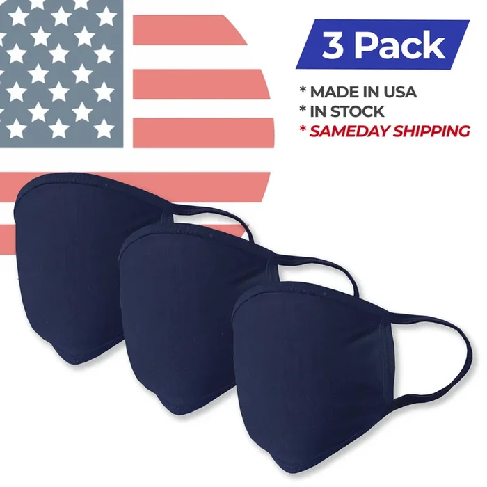 Golfio – Washable Navy Fashion Double Layer Fabric Face Mask – 3 Pack Made in USA