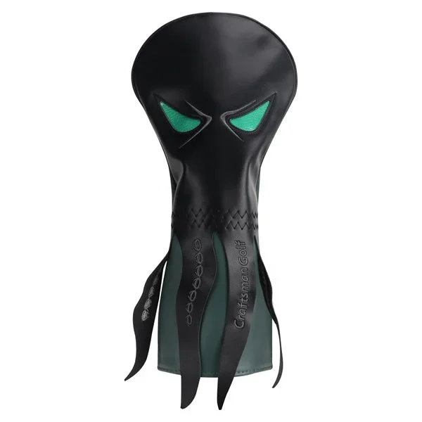 Green Eyes Octopus Black Leather Driver Head Cover