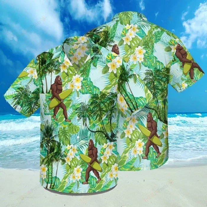 Green Summer Bigfoot Tropical Hawaiian Shirt – Funny Crazy Vintage Hawaiian Shirt . – Fanshubus.com