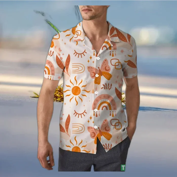 Hand Drawn Rainbow Boho Unisex 3D Hawaiian Shirt Vibrant Gift For Men And Women Holiday – Fanshubus – Fanshubus.com