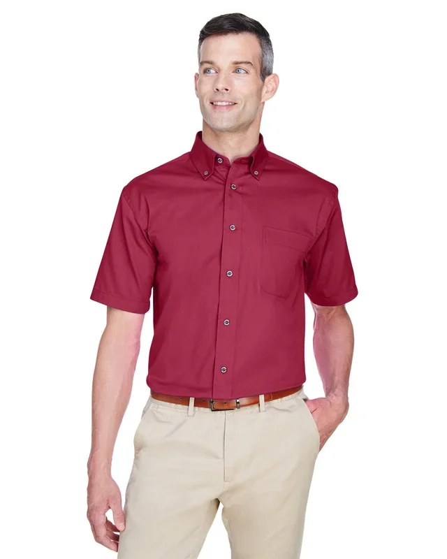 Harriton Men’s Easy Blend Short-Sleeve Twill Shirt with Stain-Release