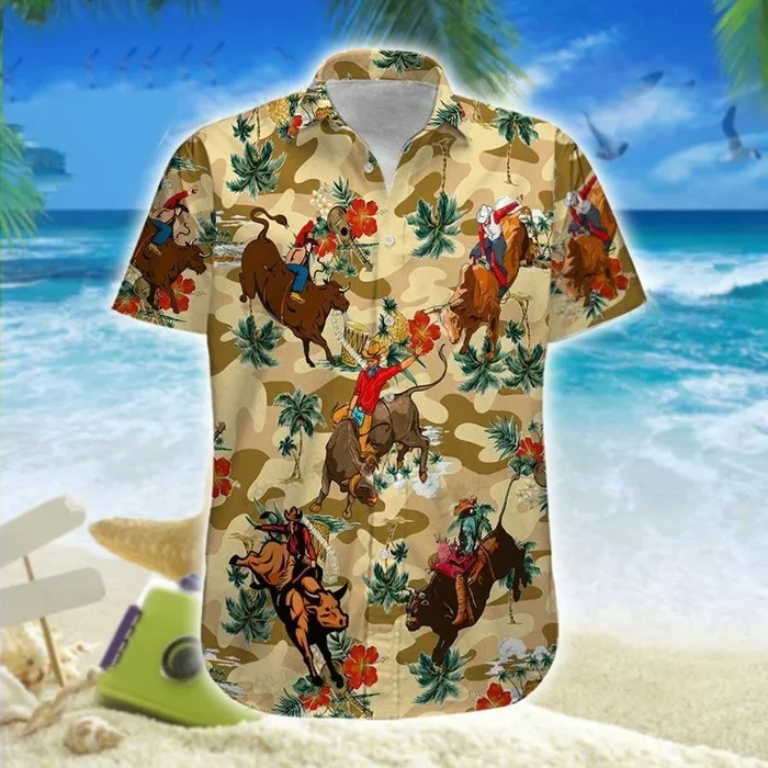 Hawaiian Aloha Shirt Bull Riding Colorful- For men and women – Fanshubus – Fanshubus.com
