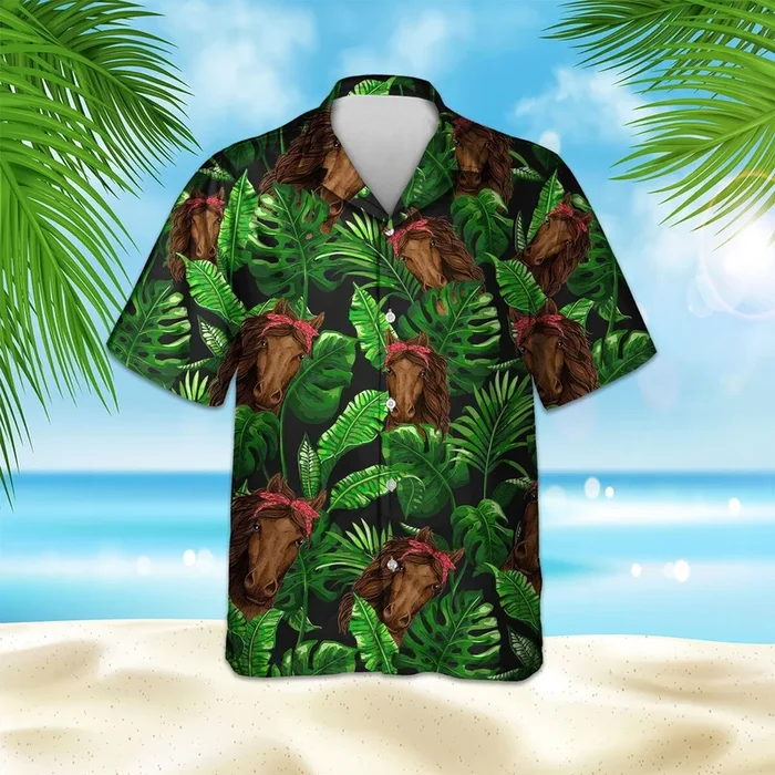 HORSE TROPICAL PALM LEAF HAWAIIAN SHIRT – Fanshubus.com