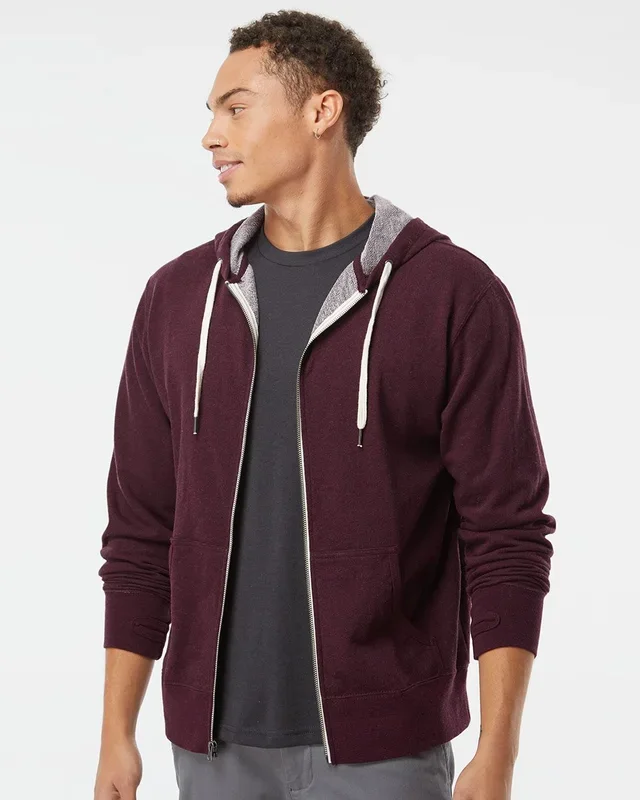 Independent Trading Co. Men’s Heathered French Terry Full-Zip Hooded Sweatshirt