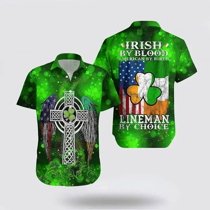 Irish Lineman St Patricks Day Shirts, Shamrock Hawaiian Shirt – Fanshubus.com