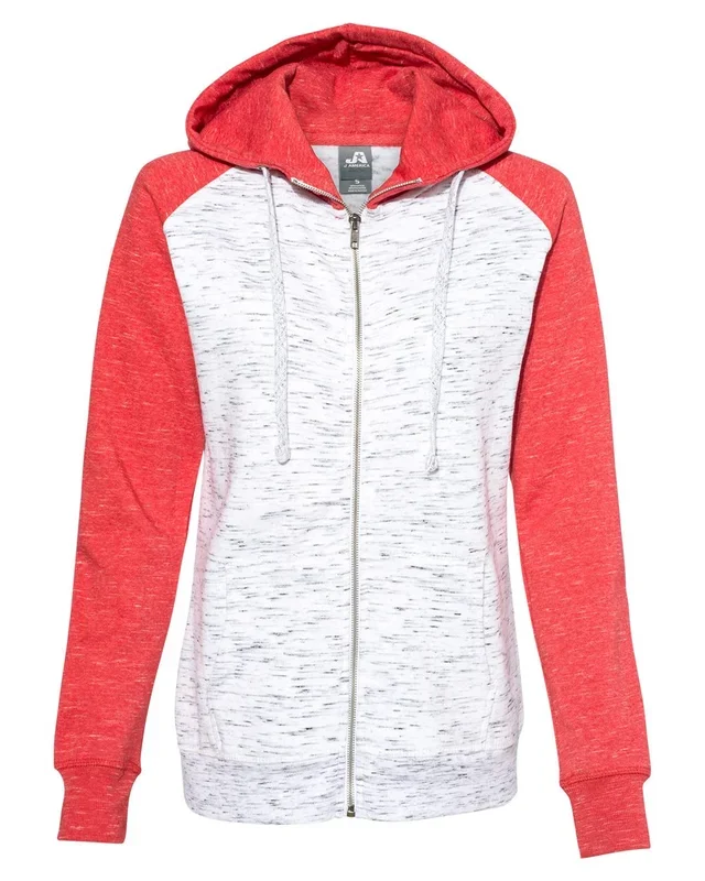 J. America Women’s M’lange Fleece Colorblocked Full-Zip Sweatshirt