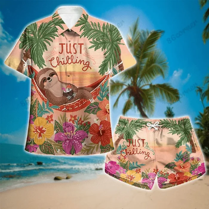 Just Chilling With Sloth Hawaiian Shirts OR Shorts- For men and women – Fanshubus – Fanshubus.com