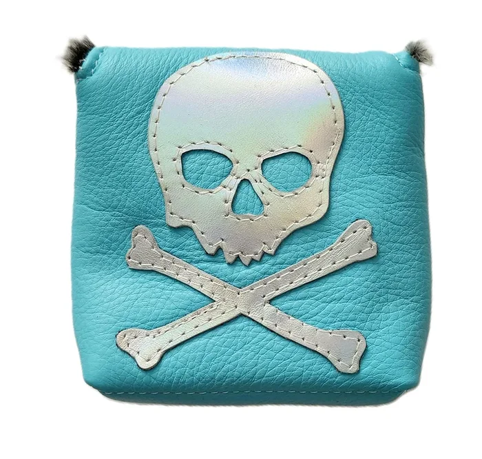 Light Blue & Holographic Metallic Silver Skull & Bones Mallet Putter headcover.