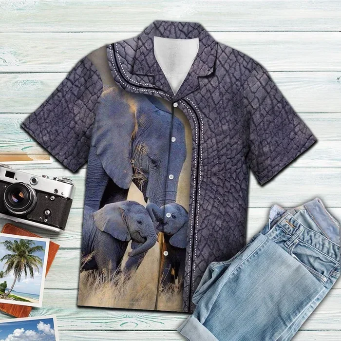 Love Elephant Gray Unique Design Hawaiian Shirt For Men Women – For men and women – Fanshubus – Fanshubus.com