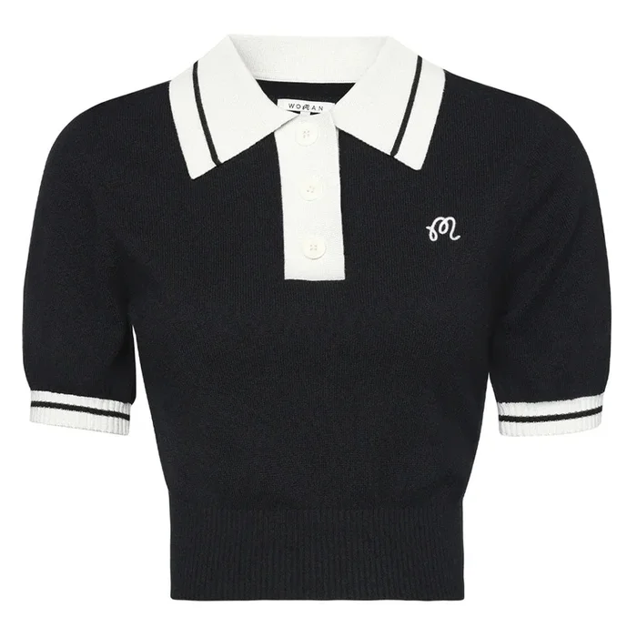 Malbon Mikayla Knit Cropped Golf Polo Black – 23 Women