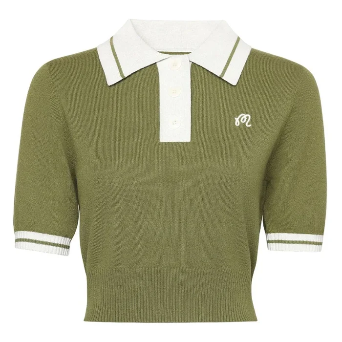 Malbon Mikayla Knit Cropped Golf Polo Olive – 23 Women