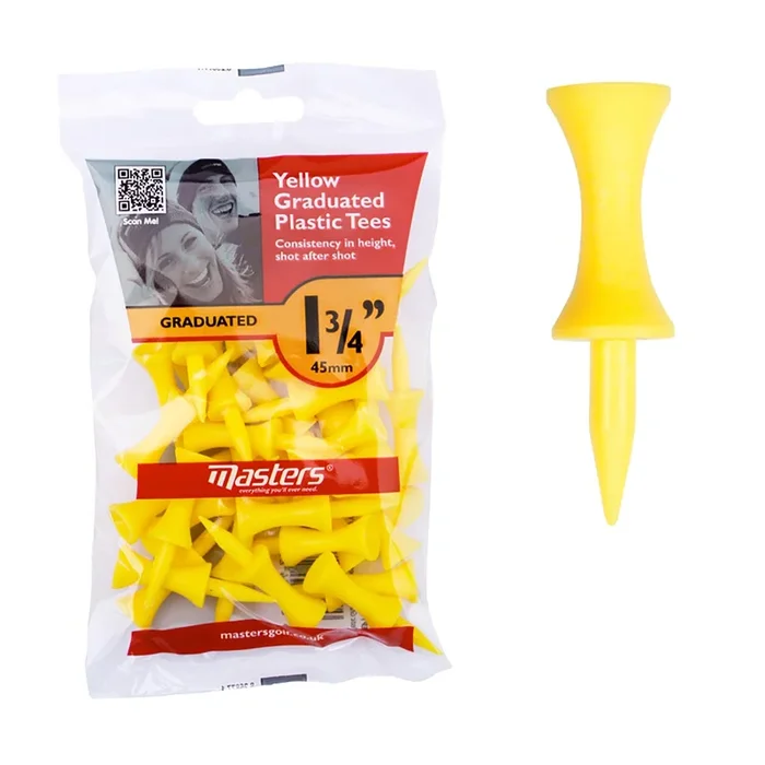 Masters Plastic Graduated 1 3/4 Inch Yellow Tees – Pack of 30