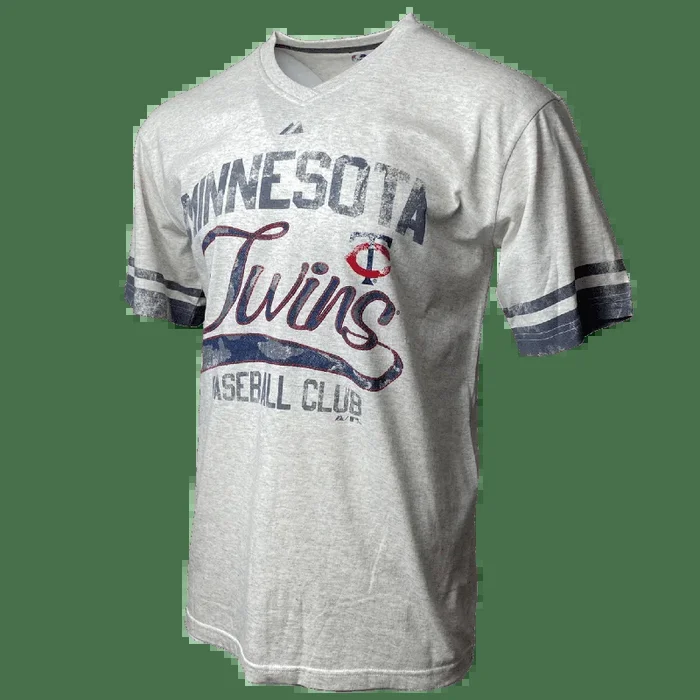 Men’s Minnesota Twins MLB Majestic Branded V-Neck Heathered Grey T-Shirt
